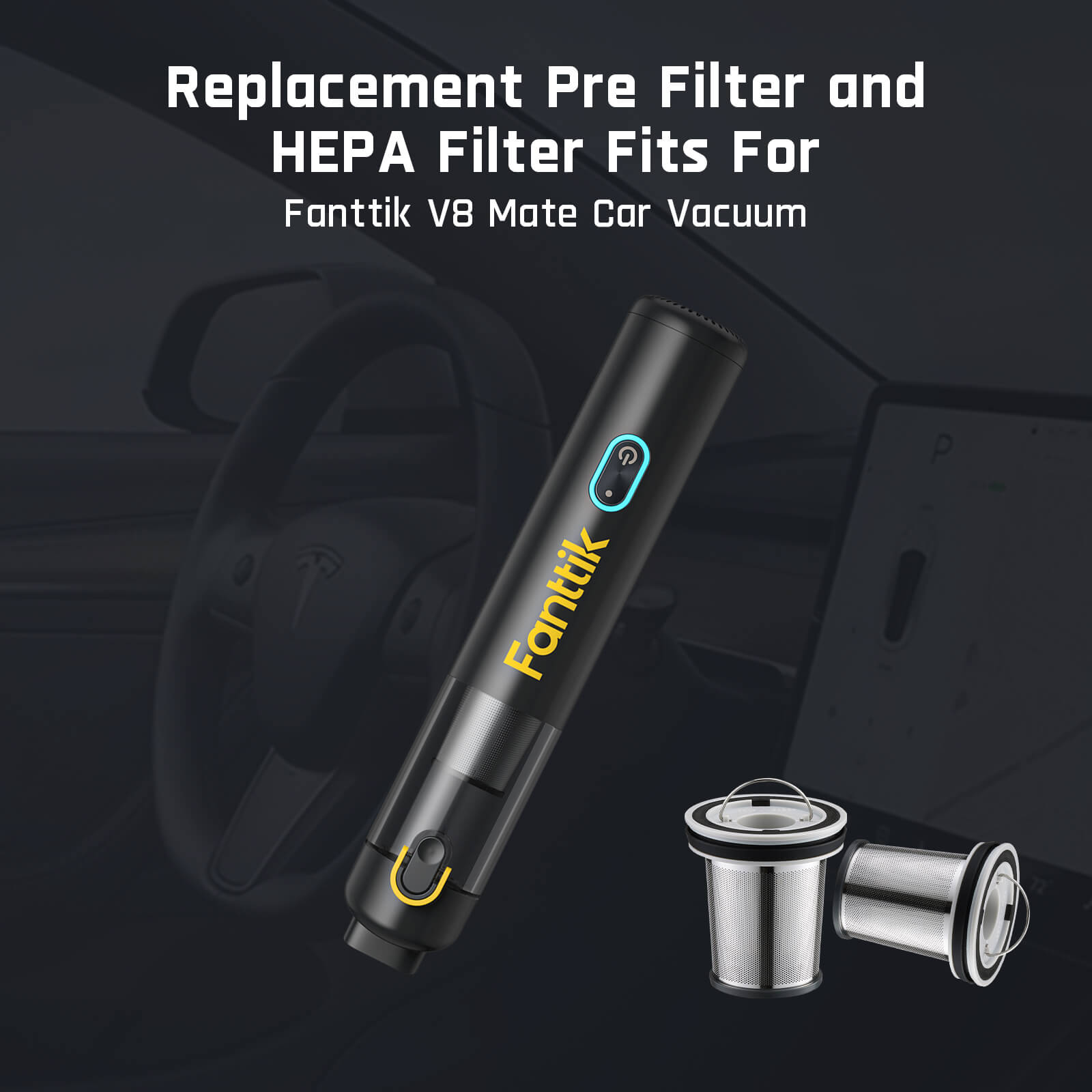 Fanttik 2-Pack Replacement Pre Filter and HEPA Filter for V8 Mate Car Vacuum